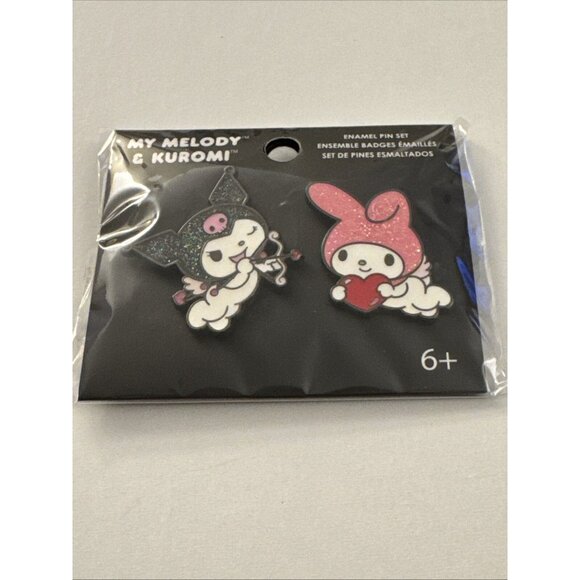 Loungefly My Melody & Kuromi Cupid Valentines Day Glitter Enamel Pin Set New OC9 - Picture 1 of 2